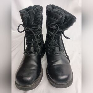 Women's Black Fur-Lined Lace‎ Cozy Combat Moto winter Outdoor Boots size 7